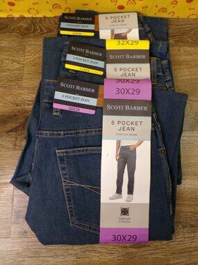 Scott Barber NWT Men's 5-Pocket Blue Jeans Choice of Size: 30x29, 32x29, 32x30